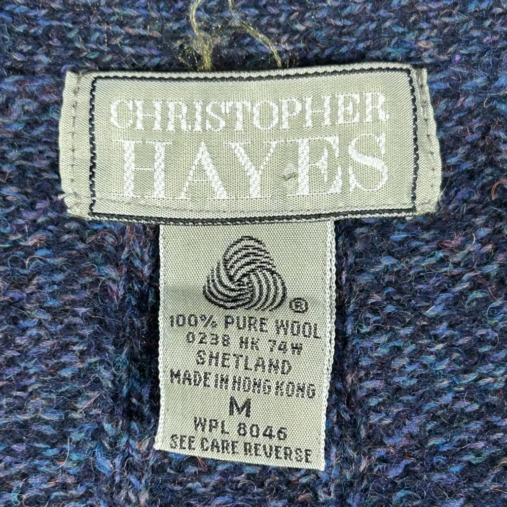 Vintage Christopher Hayes 100% Shetland Wool Vest Men L Blue Chunky Knit Grandpa